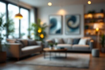 Blurred view of a modern living room interior.