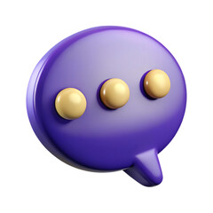 3d purple speech bubble with three dots isolated on transparent background