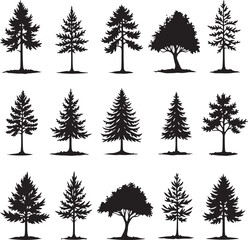 Obraz premium Pine Tree Silhouette Vector BundleEvergreen Tree SVG Clipart SetChristmas Tree Silhouettes for Cricut & Laser Cut