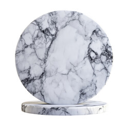 Fototapeta premium Elegant white marble display stand with black veins for product presentation against transparent background