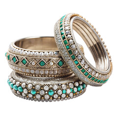 Traditional  platinum stone and gorgeous bangles with  isolated on transparent background