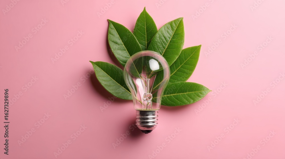 Poster a light bulb is surrounded by leaves, creating a sense of harmony between nature and technology. the