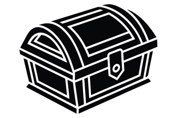 Stylized Black and White Treasure Chest Clipart with Rounded Lid and Detailed Borders