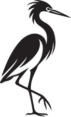 Walking heron bird silhouette vector, Wading bird black and white design
