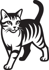 Standing cat illustration black and white, Stylized feline animal graphic