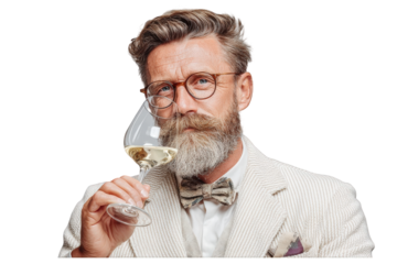 Wine Sommelier Tasting White Wine in Glass on Isolated Transparent Background