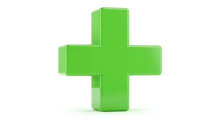 Fototapeta premium Bright green plus sign isolated on white background