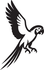 Stylized parrot flying black and white design, Bird animal vector in flight