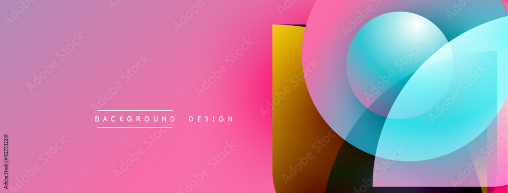 Aufkleber abstract geometric shapes overlap, creating vibrant color gradients. pink background features text b