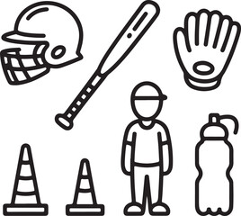 Small Bat, Kid’s Glove, Helmet, Training Cones, Coach, and Water Bottle