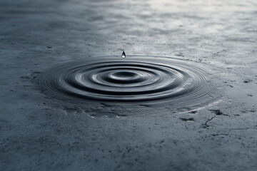Fototapeta premium Minimalist 3D wet concrete surface with one isolated raindrop in the center symbolizing quiet grief or emotional solitude soft ambient lighting