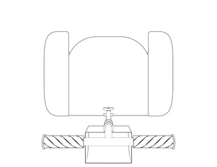 Clean Line Art Perspective View: High-Tech Two-Wheeled Electric Personal Transport Vehicle Component Drawing. Minimalist Industrial Design, Mechanical Engineering Blueprint, and Technical Concept
