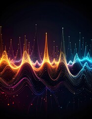 A vibrant abstract representation of sound waves, showcasing colorful peaks and valleys on a dark background.