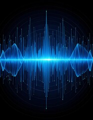 Blue audio waveform graphic representing sound frequency and digital audio technology in modern music production.