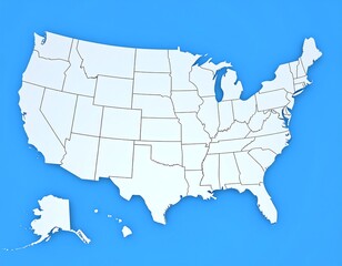 Naklejka premium A 3D map of the contiguous United States with Alaska and Hawaii inset