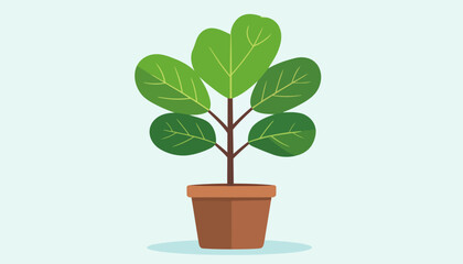 Stylized Fiddle Leaf Fig houseplant with large green leaves and visible veins, potted in a simple brown clay container.