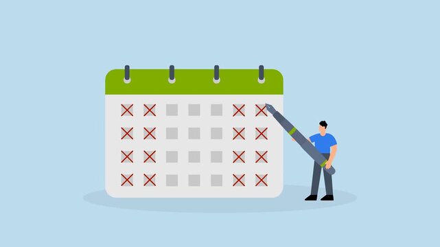 4 day work week, 4k animation of business manager scheduled vacation to work 4 day work week at the company.