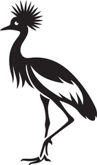 Crowned crane bird with spiky crest vector, Black and white elegant avian design