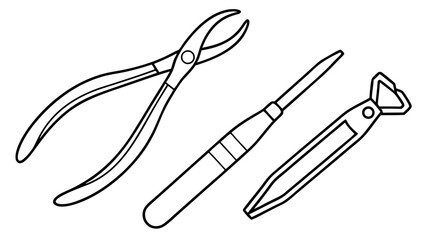 Obraz premium Precision Hand Tools Line Art: Medical, Dental, and Industrial Instruments Vector Illustration