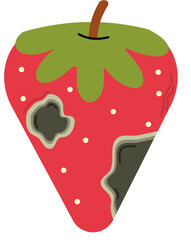 A flat vector illustration of rotten strawberry with mold spots