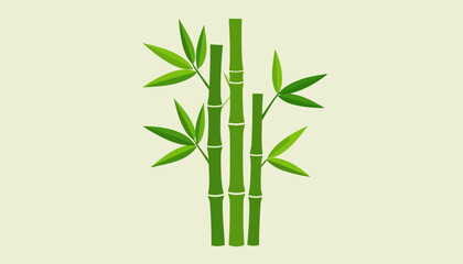 Stylized illustration of three green bamboo stalks with vibrant leaves.
