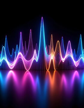 Abstract sound wave visual in vibrant colors, conveying movement and rhythm against a dark background.