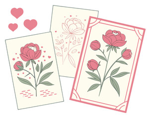 Blooming spring flower bouquets with pink roses and tulips, perfect for wedding, Valentine's, or love-themed cards and floral designs