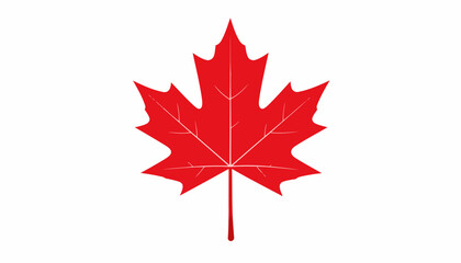 Naklejka premium Stylized red maple leaf icon with eleven points and thin white veins.