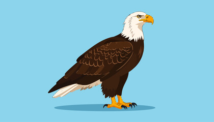 Obraz premium Majestic American bald eagle illustration, standing in profile with a white head, brown feathers, and sharp yellow talons.
