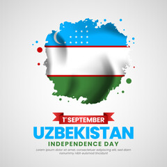 Uzbekistan independence day with Grunge brush painted flag style for square banner background
