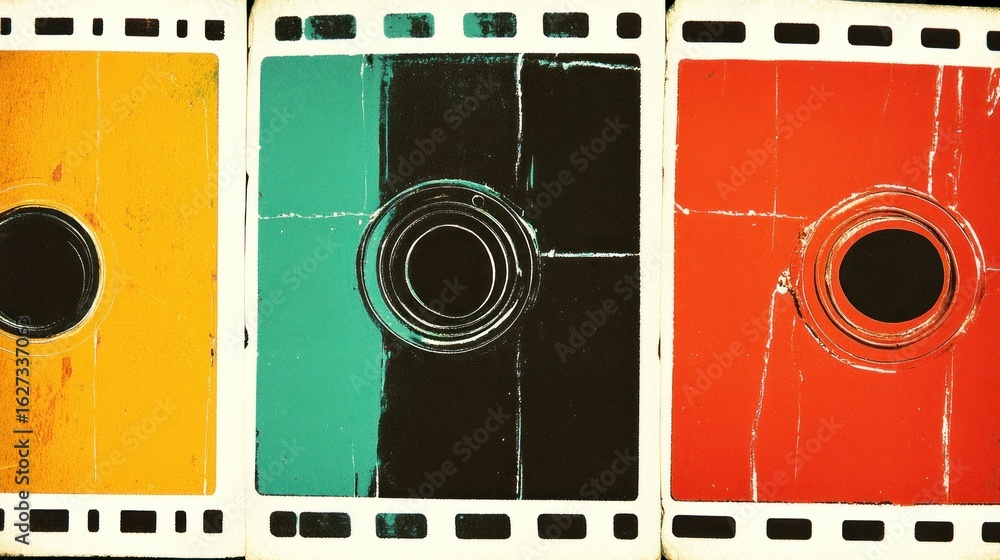 Poster abstract retro color blocks: bold geometric composition with textured surfaces.