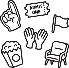 Fototapeta premium Foam Finger, Ticket, Team Flag, Clapping Hands, Snack, and Stadium Seat