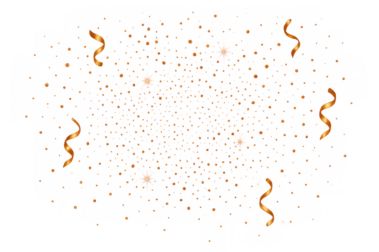 Golden confetti and ribbons cascading, generating jubilant party mood, suitable for festive designs with transparent backdrop - Powered by Adobe