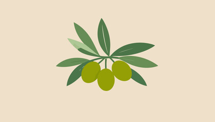 Simple flat illustration of a green olive branch with three olives and leaves.