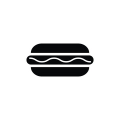 Hotdog icon in black and white. Minimalist icon silhouette on white background, ideal for food shop menus, food labels, or packaging design, apps or web design