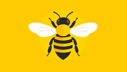 Obraz premium A stylized honeybee illustration with bold yellow and black stripes. This top-down view features a flat, graphic design with simple white wings and antennae.