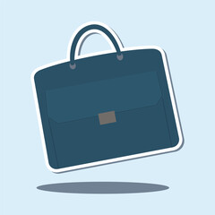 Flat cartoon illustration of dark blue briefcase on blue background suitable for business theme