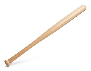 A light brown wooden baseball bat, angled slightly, is shown against a white background