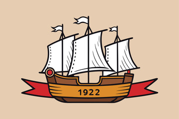 Vintage three mast sailing ship banner design