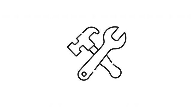 Maintenance line animation. Maintenance line icon with a wrench and hammer outline, symbolizing service. Suitable for repair services, maintenance businesses, and handyman websites.
