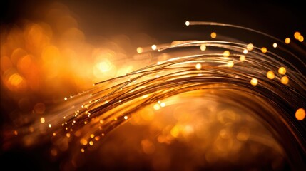 abstract glowing fiber optic strands with sparks
