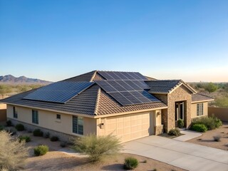 Solar Panels on Tan House in Desert Setting