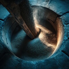 Grain Being Ground in Traditional Mill with Soft Light Effect
