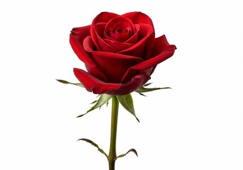 Naklejka premium Velvet Red Rose Blossom Isolated on White, Elegant Single Stem, Romantic Gift