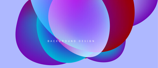 Abstract colorful overlapping circles create dynamic background. Gradient shades blend, forming modern visual design. Text reads background design.