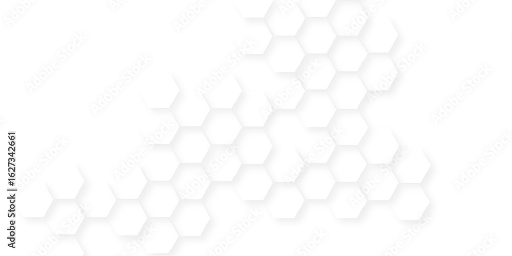 Aufkleber abstract white vector wallpaper with hexagon grid, honeycomb white mosaic cell web ,light and shadow