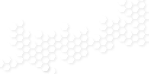 Abstract white vector wallpaper with hexagon grid, honeycomb white mosaic cell web ,light and shadow texture design, banner design with hexagon pattern on white background.