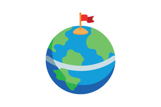 Cartoon earth with ship and flag rotating