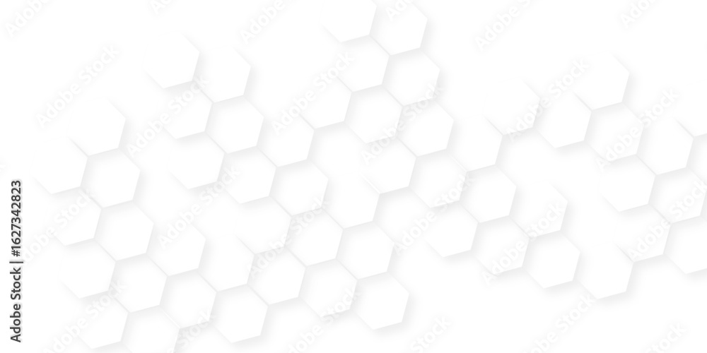 Aufkleber abstract white vector wallpaper with hexagon grid, honeycomb white mosaic cell web ,light and shadow