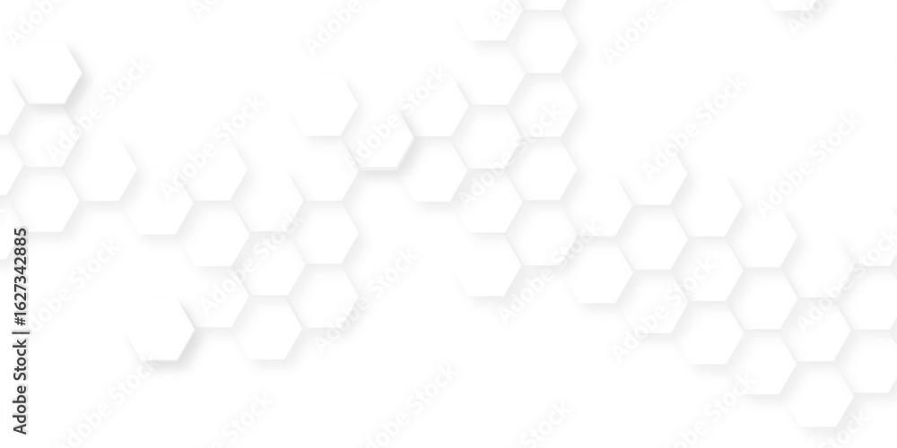 Aufkleber abstract white vector wallpaper with hexagon grid, honeycomb white mosaic cell web ,light and shadow